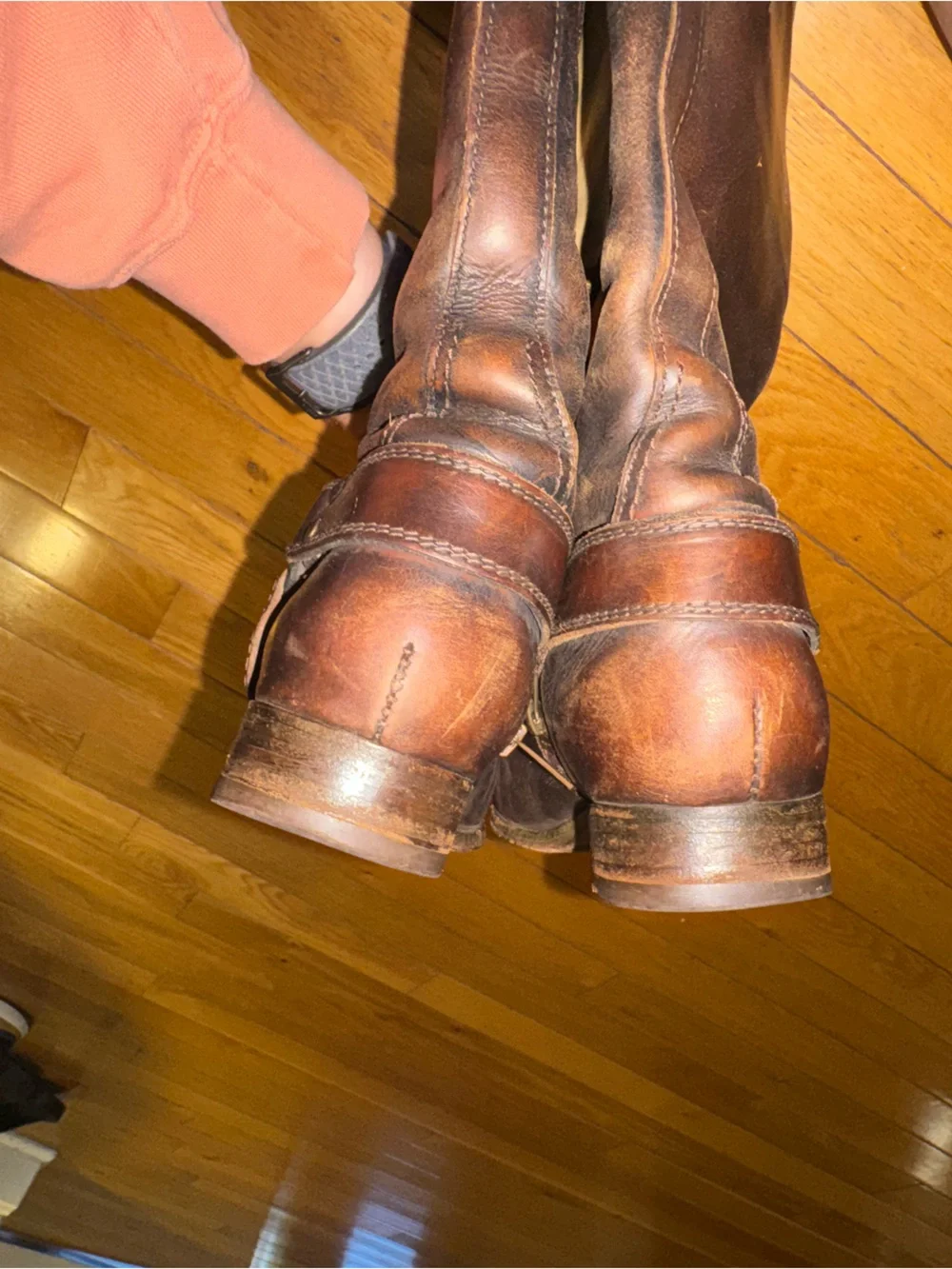Frye Melissa Harness Side-Zip Leather Knee High Boots Brown